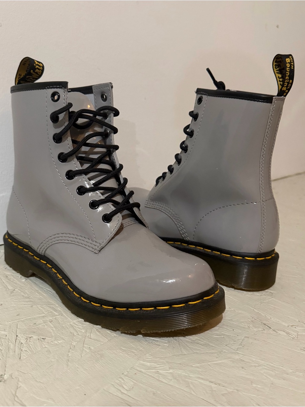 Dr. Martens 1460 Patent Leather Boots Zinc Grey Patent Lamper Women’s 9